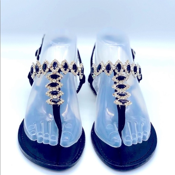 BAMBOO GEMS & RHINESTONES THONG SANDALS - Picture 1 of 5